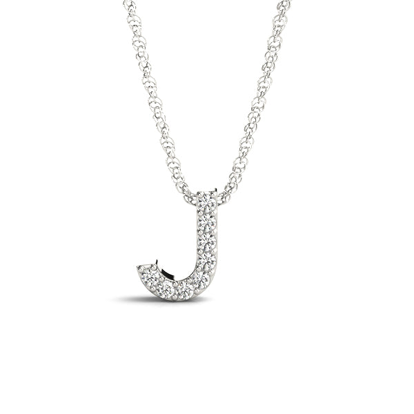 0.04 Ct 14K White Gold Lab Grown Diamond Letter J Pendant Necklace With Gold Plated Sterling Silver Chain
