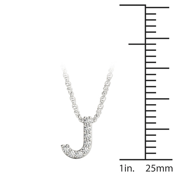 0.04 Ct 14K White Gold Lab Grown Diamond Letter J Pendant Necklace With Gold Plated Sterling Silver Chain