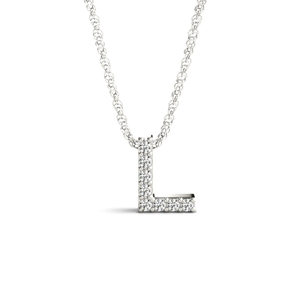 0.04 Ct 14K White Gold Lab Grown Diamond Letter L Pendant Necklace With Gold Plated Sterling Silver Chain