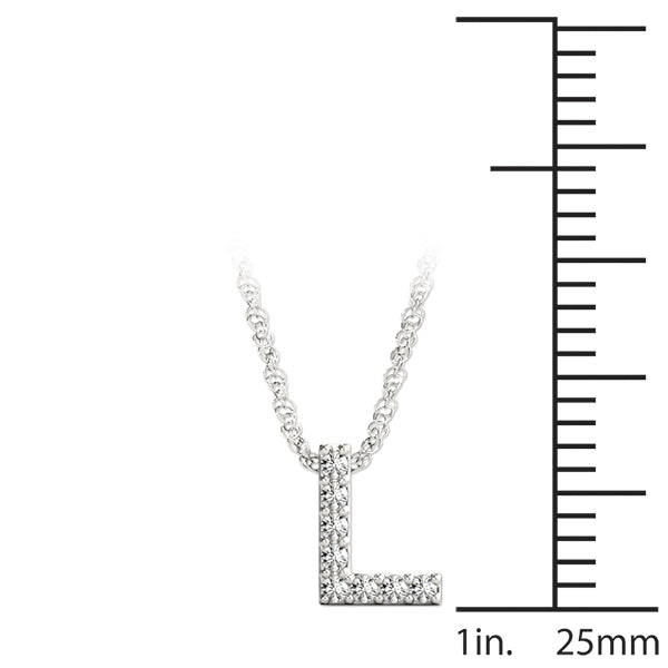 0.04 Ct 14K White Gold Lab Grown Diamond Letter L Pendant Necklace With Gold Plated Sterling Silver Chain