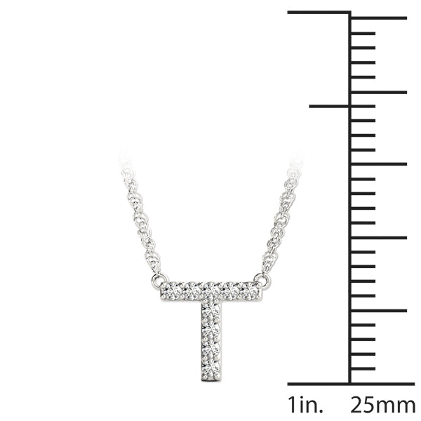0.04 Ct 14K White Gold Lab Grown Diamond Letter T Pendant Necklace With Gold Plated Sterling Silver Chain