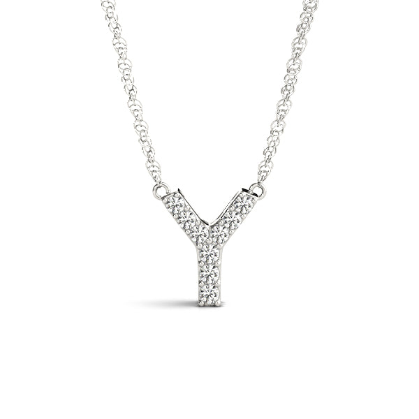 0.04 Ct 14K White Gold Lab Grown Diamond Letter Y Pendant Necklace With Gold Plated Sterling Silver Chain
