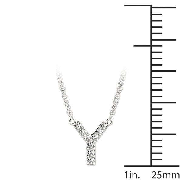 0.04 Ct 14K White Gold Lab Grown Diamond Letter Y Pendant Necklace With Gold Plated Sterling Silver Chain