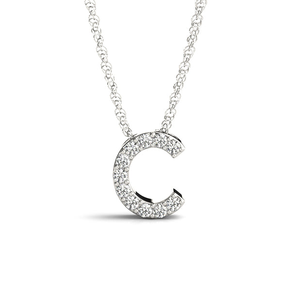 0.05 Ct 14K White Gold Lab Grown Diamond Letter C Pendant Necklace With Gold Plated Sterling Silver Chain