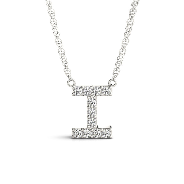 0.05 Ct 14K White Gold Lab Grown Diamond Letter I Pendant Necklace With Gold Plated Sterling Silver Chain