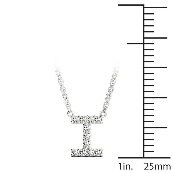 0.05 Ct 14K White Gold Lab Grown Diamond Letter I Pendant Necklace With Gold Plated Sterling Silver Chain