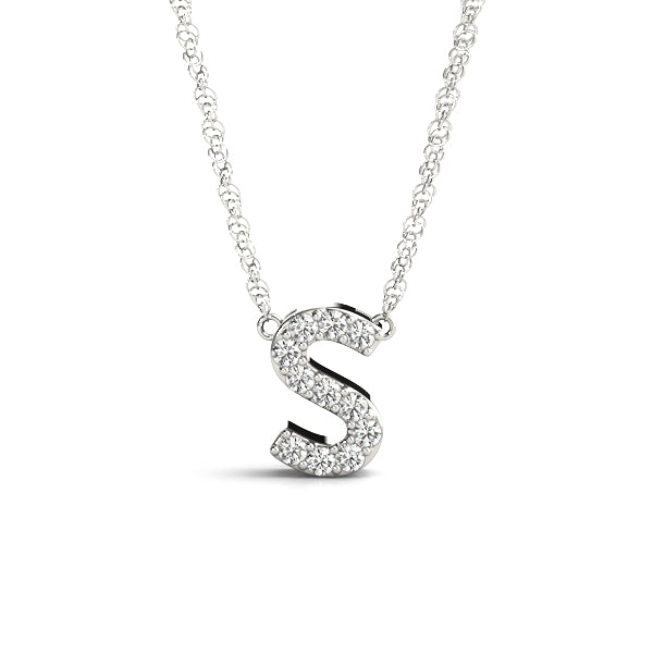 0.05 Ct 14K White Gold Lab Grown Diamond Letter S Pendant Necklace With Gold Plated Sterling Silver Chain