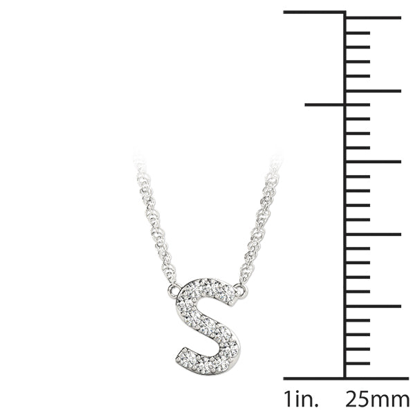 0.05 Ct 14K White Gold Lab Grown Diamond Letter S Pendant Necklace With Gold Plated Sterling Silver Chain