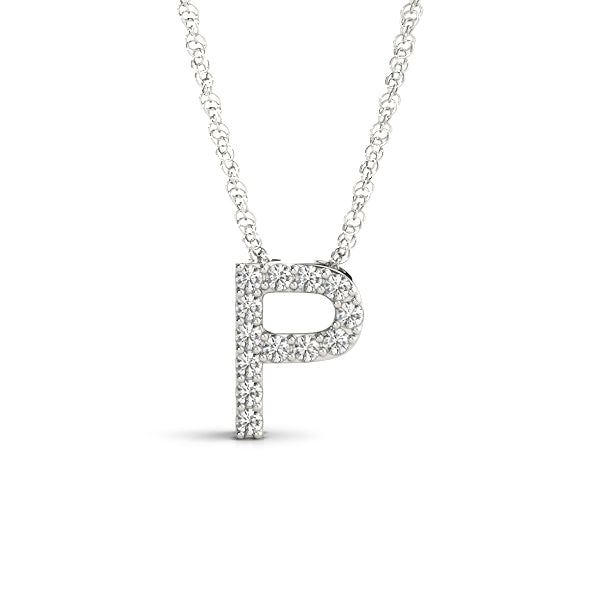 0.06 Ct 14K White Gold Lab Grown Diamond Letter P Pendant Necklace With Gold Plated Sterling Silver Chain
