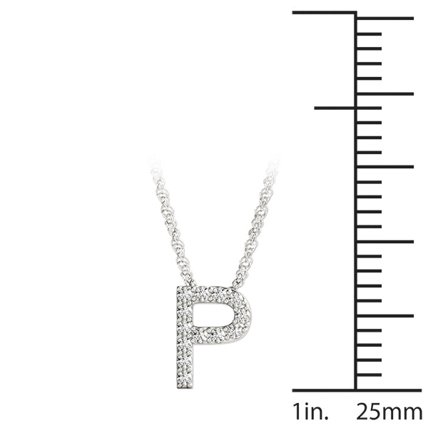 0.06 Ct 14K White Gold Lab Grown Diamond Letter P Pendant Necklace With Gold Plated Sterling Silver Chain