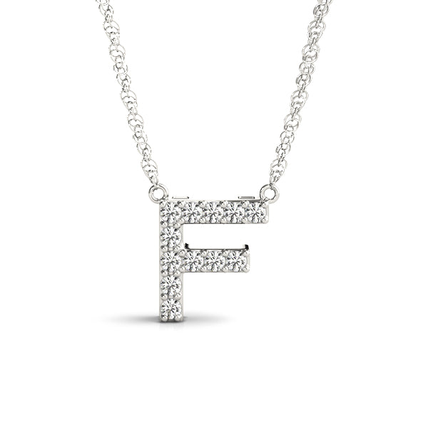 0.06 Ct 14K White Gold Lab Grown Diamond Letter F Pendant Necklace With Gold Plated Sterling Silver Chain