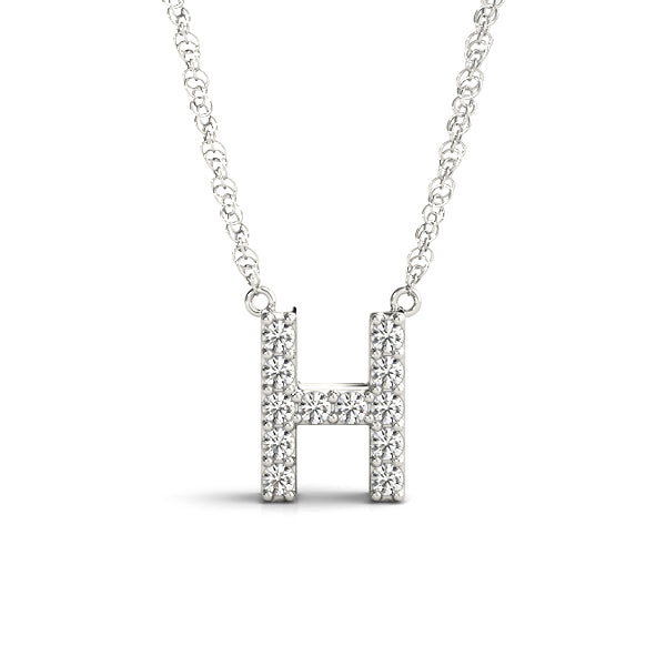 0.06 Ct 14K White Gold Lab Grown Diamond Letter H Pendant Necklace With Gold Plated Sterling Silver Chain
