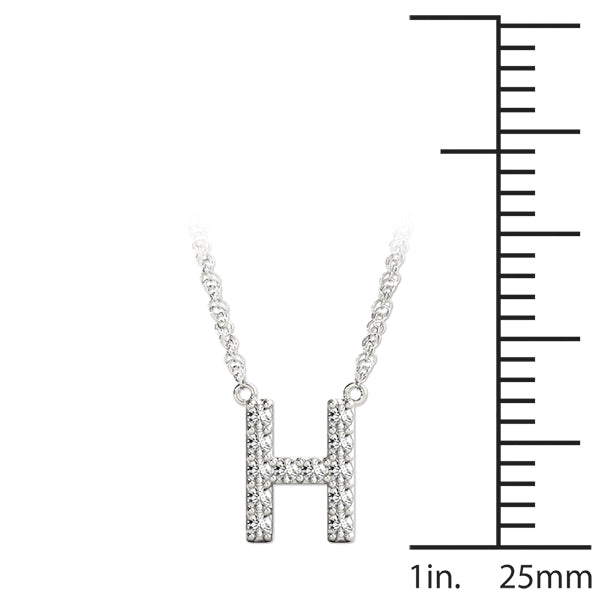 0.06 Ct 14K White Gold Lab Grown Diamond Letter H Pendant Necklace With Gold Plated Sterling Silver Chain