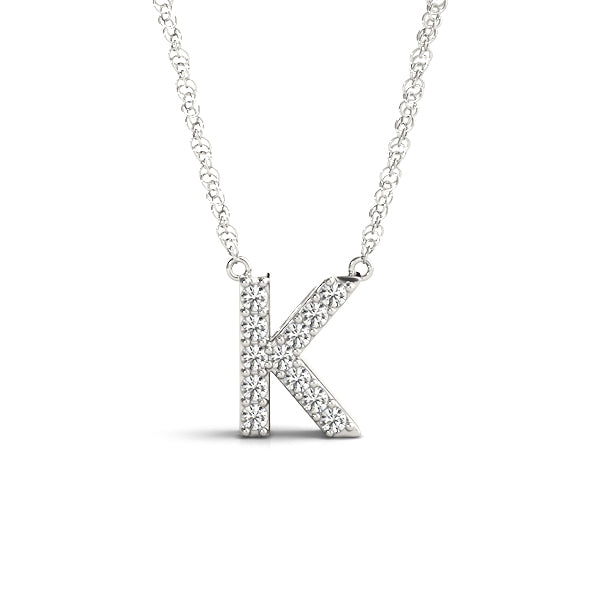 0.06 Ct 14K White Gold Lab Grown Diamond Letter K Pendant Necklace With Gold Plated Sterling Silver Chain