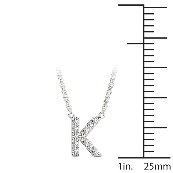 0.06 Ct 14K White Gold Lab Grown Diamond Letter K Pendant Necklace With Gold Plated Sterling Silver Chain