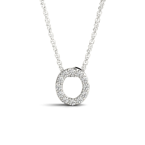 0.06 Ct 14K White Gold Lab Grown Diamond Letter O Pendant Necklace With Gold Plated Sterling Silver Chain