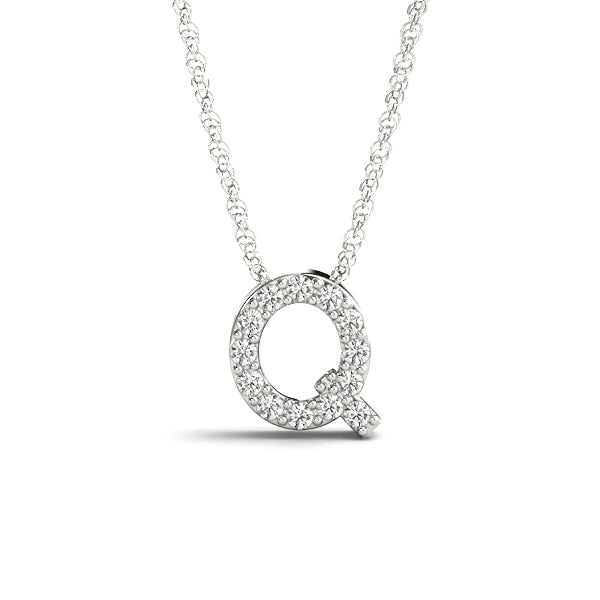 0.06 Ct 14K White Gold Lab Grown Diamond Letter Q Pendant Necklace With Gold Plated Sterling Silver Chain