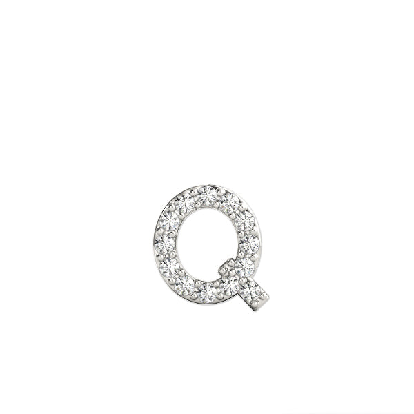 0.06 Ct 14K White Gold Lab Grown Diamond Letter Q Pendant Necklace With Gold Plated Sterling Silver Chain