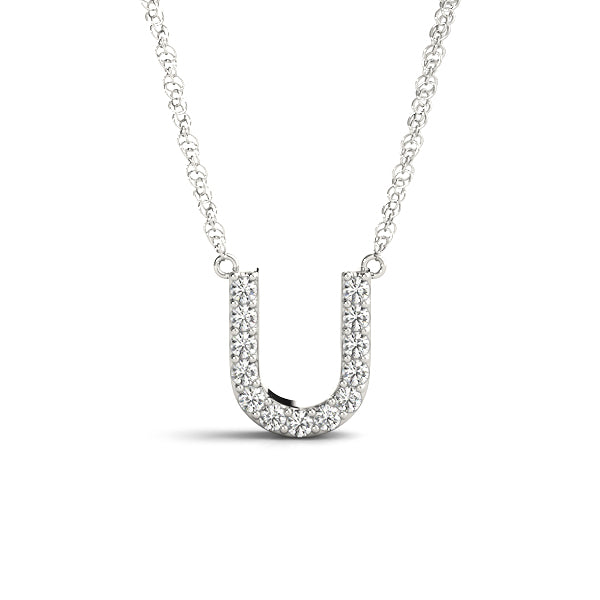 0.06 Ct 14K White Gold Lab Grown Diamond Letter U Pendant Necklace With Gold Plated Sterling Silver Chain