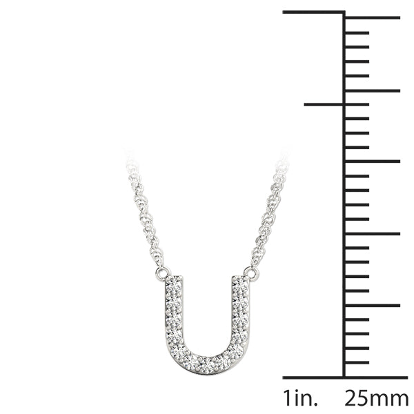 0.06 Ct 14K White Gold Lab Grown Diamond Letter U Pendant Necklace With Gold Plated Sterling Silver Chain