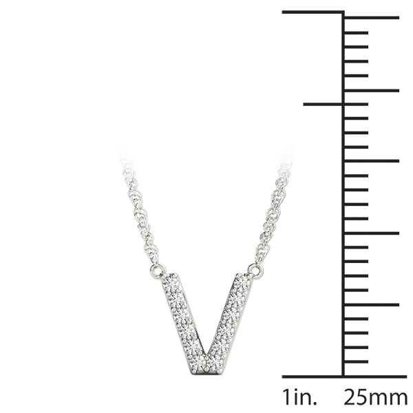 0.06 Ct 14K White Gold Lab Grown Diamond Letter V Pendant Necklace With Gold Plated Sterling Silver Chain