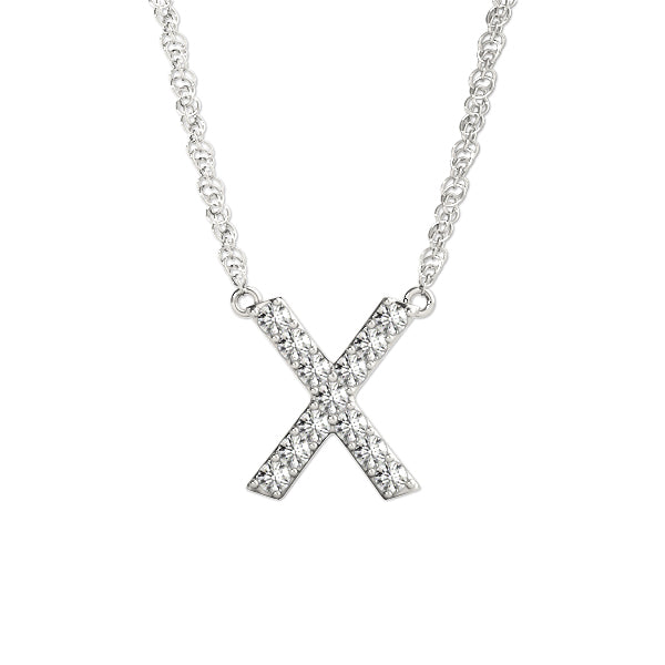 0.06 Ct 14K White Gold Lab Grown Diamond Letter X Pendant Necklace With Gold Plated Sterling Silver Chain