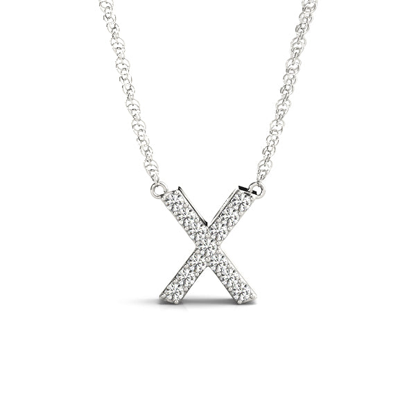 0.06 Ct 14K White Gold Lab Grown Diamond Letter X Pendant Necklace With Gold Plated Sterling Silver Chain
