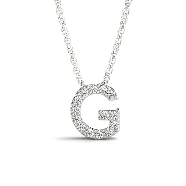 0.07 Ct 14K White Gold Lab Grown Diamond Letter G Pendant Necklace With Gold Plated Sterling Silver Chain
