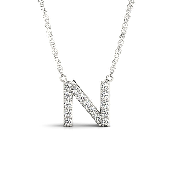 0.07 Ct 14K White Gold Lab Grown Diamond Letter N Pendant Necklace With Gold Plated Sterling Silver Chain