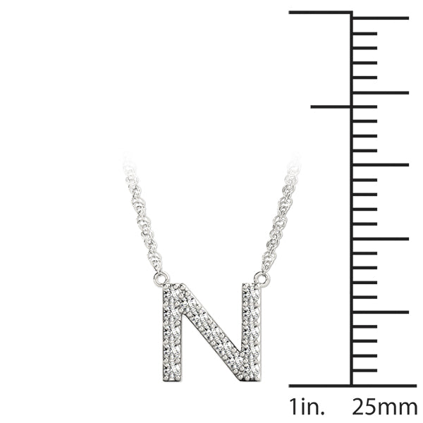 0.07 Ct 14K White Gold Lab Grown Diamond Letter N Pendant Necklace With Gold Plated Sterling Silver Chain