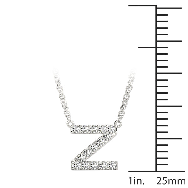 0.07 Ct 14K White Gold Lab Grown Diamond Letter Z Pendant Necklace With Gold Plated Sterling Silver Chain