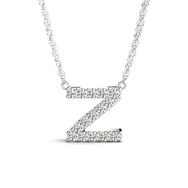 0.07 Ct 14K White Gold Lab Grown Diamond Letter Z Pendant Necklace With Gold Plated Sterling Silver Chain