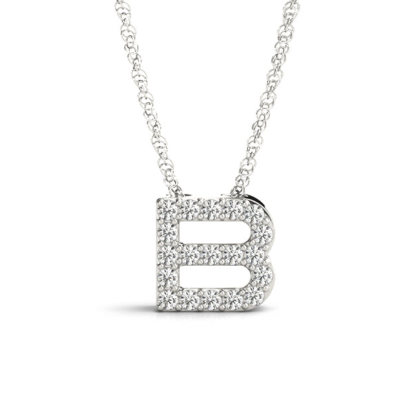 0.09 Ct 14K White Gold Lab Grown Diamond Letter B Pendant Necklace Sterling Silver Chain