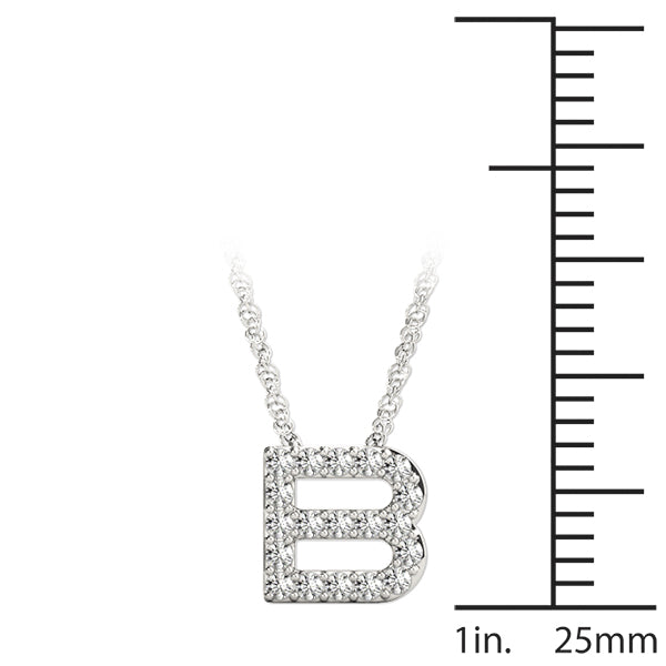 0.09 Ct 14K White Gold Lab Grown Diamond Letter B Pendant Necklace Sterling Silver Chain