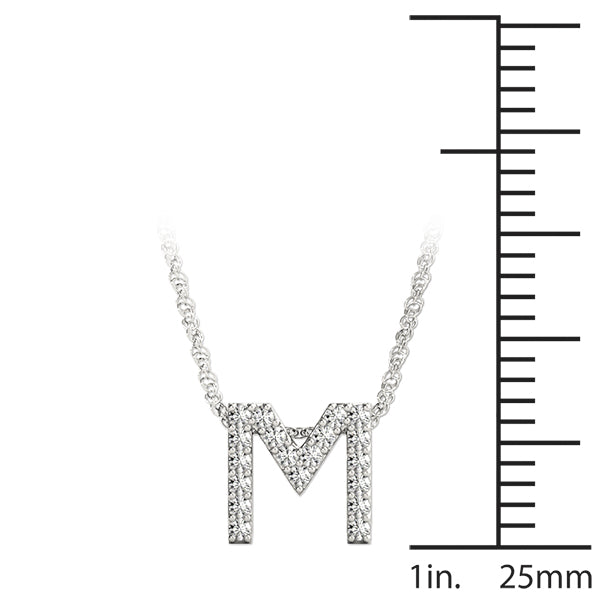 0.09 Ct 14K White Gold Lab Grown Diamond Letter M Pendant Necklace With Gold Plated Sterling Silver Chain