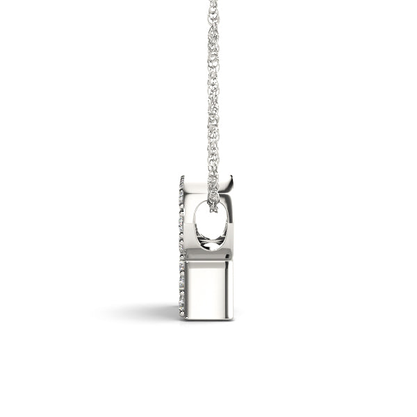 0.09 Ct 14K White Gold Lab Grown Diamond Letter R Pendant Necklace With Gold Plated Sterling Silver Chain
