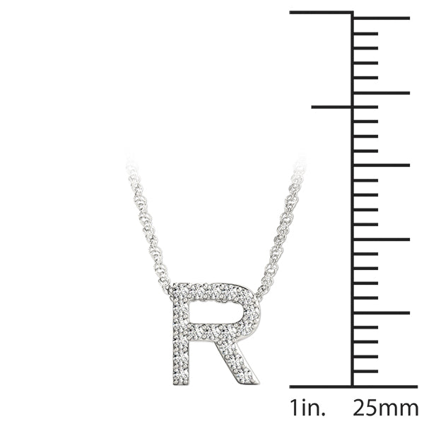 0.09 Ct 14K White Gold Lab Grown Diamond Letter R Pendant Necklace With Gold Plated Sterling Silver Chain