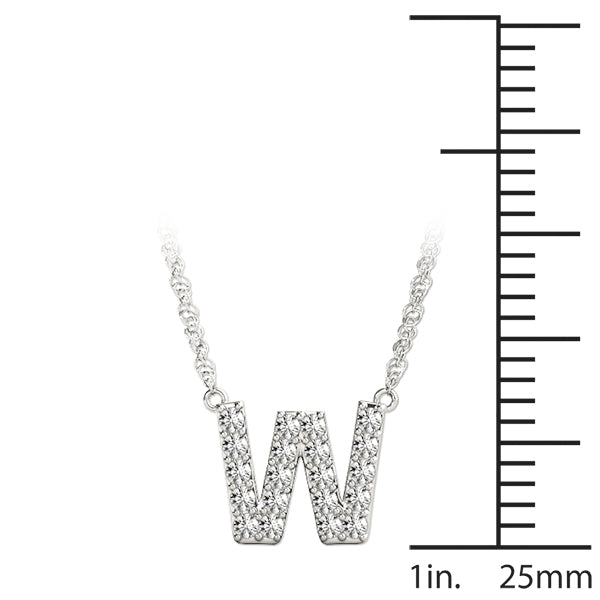 0.10 Ct 14K White Gold Lab Grown Diamond Letter W Pendant Necklace With Gold Plated Sterling Silver Chain