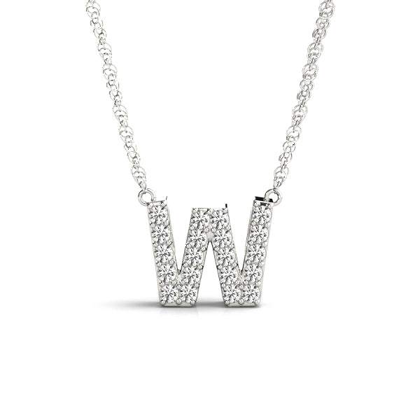 0.10 Ct 14K White Gold Lab Grown Diamond Letter W Pendant Necklace With Gold Plated Sterling Silver Chain