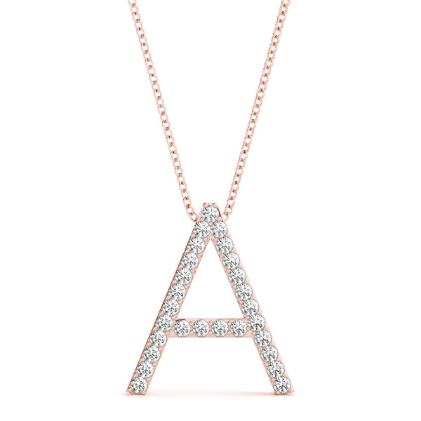 14K Gold Diamond Initial A Necklace Pendant with 0.16 Ct Lab Grown Diamonds