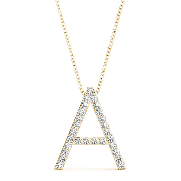 14K Gold Diamond Initial A Necklace Pendant with 0.16 Ct Lab Grown Diamonds