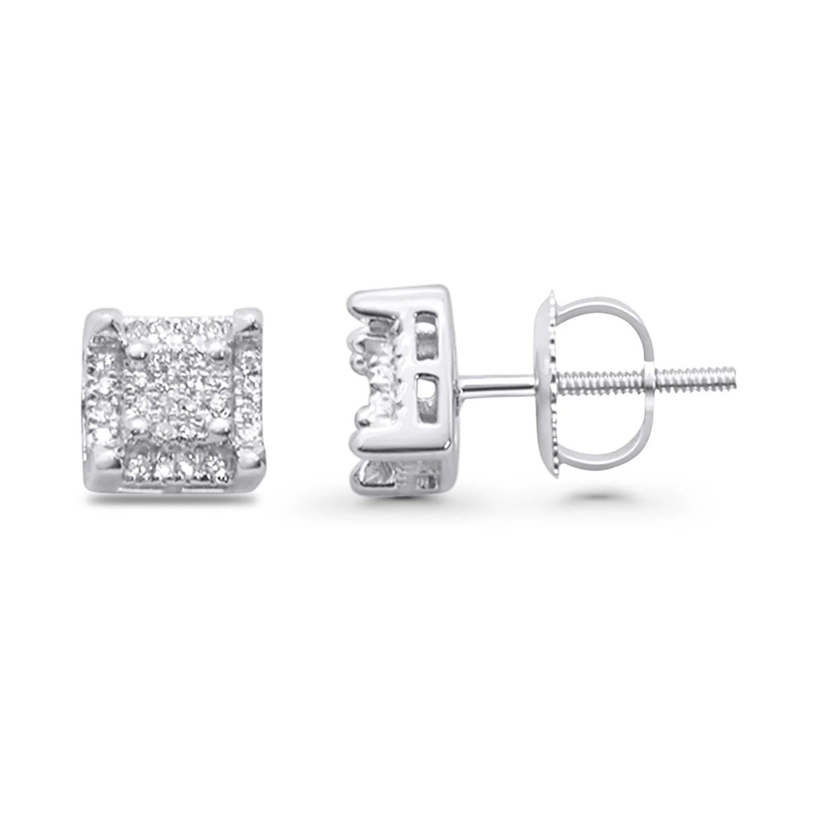 0.15 Carat Natural Diamond Square Micro Pave Stud Earrings In 10K White Solid Gold