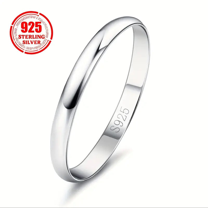 2mm Glossy Ring, High Quality 925 Sterling Silvery Ring Suitable for Men and Women