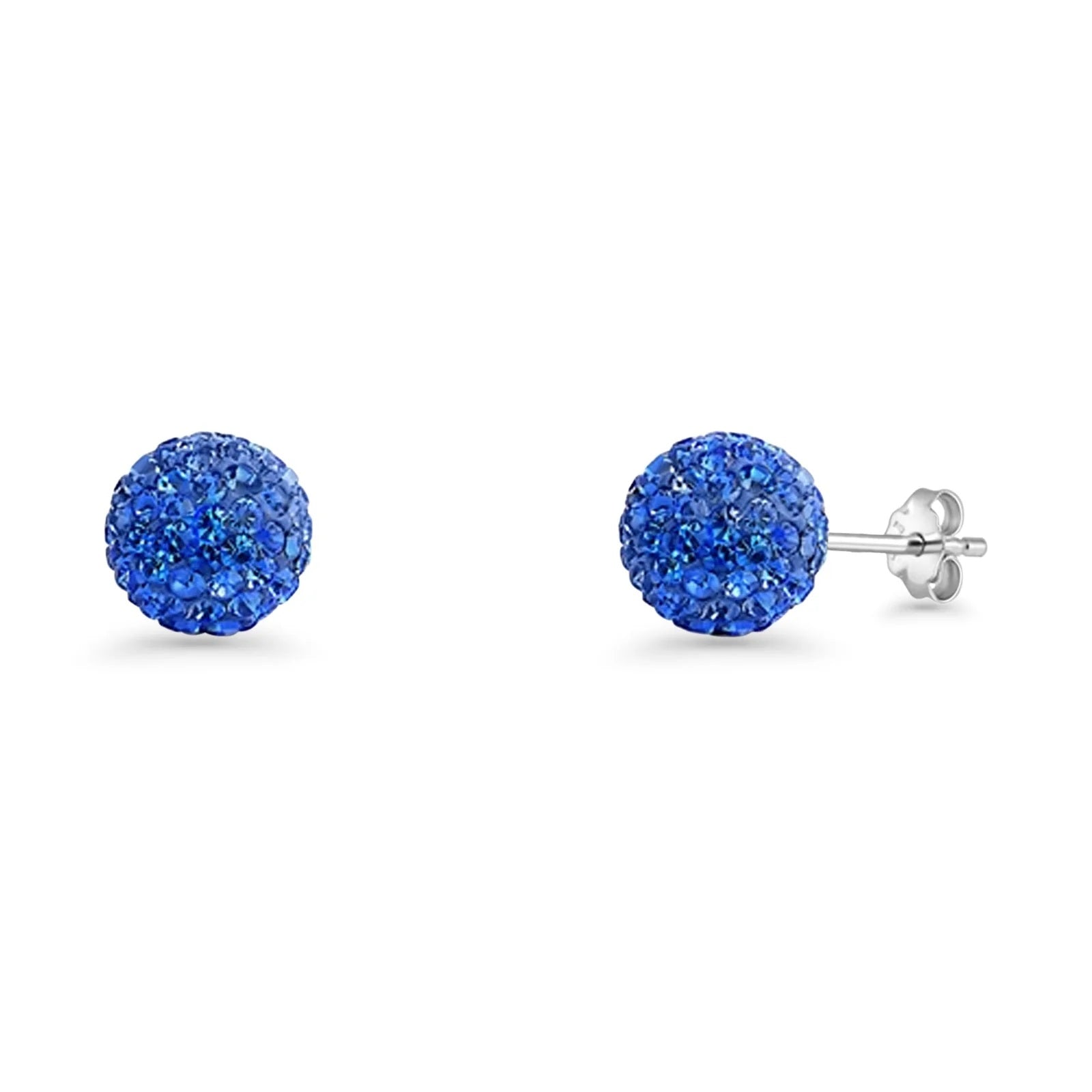 Sapphire Blue Crystal Full Ball Stud Earrings in 925 Sterling Silver