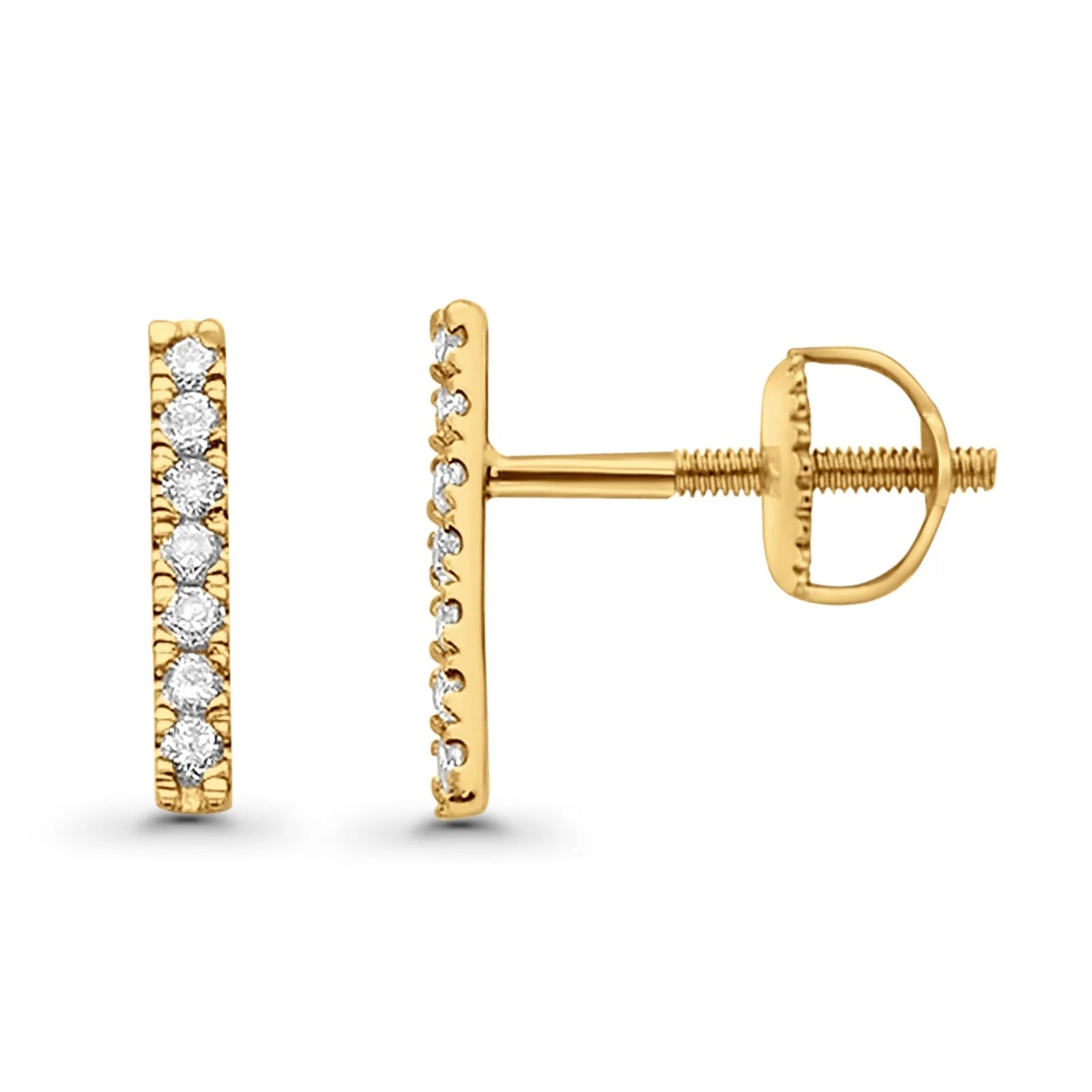 0.10 Ct Natural Diamond Line Bar Stud Earrings in 10K Yellow Gold