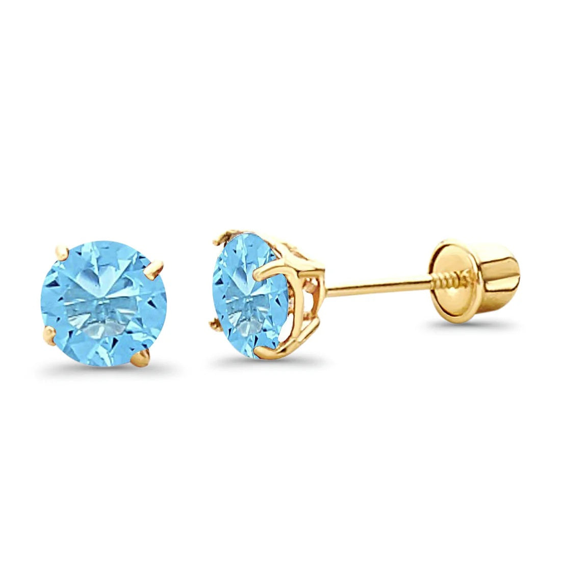 5mm Round Solitaire Basket Set Blue Topaz Stud Earrings 14K Yellow Gold Best Birthday Gift for Her