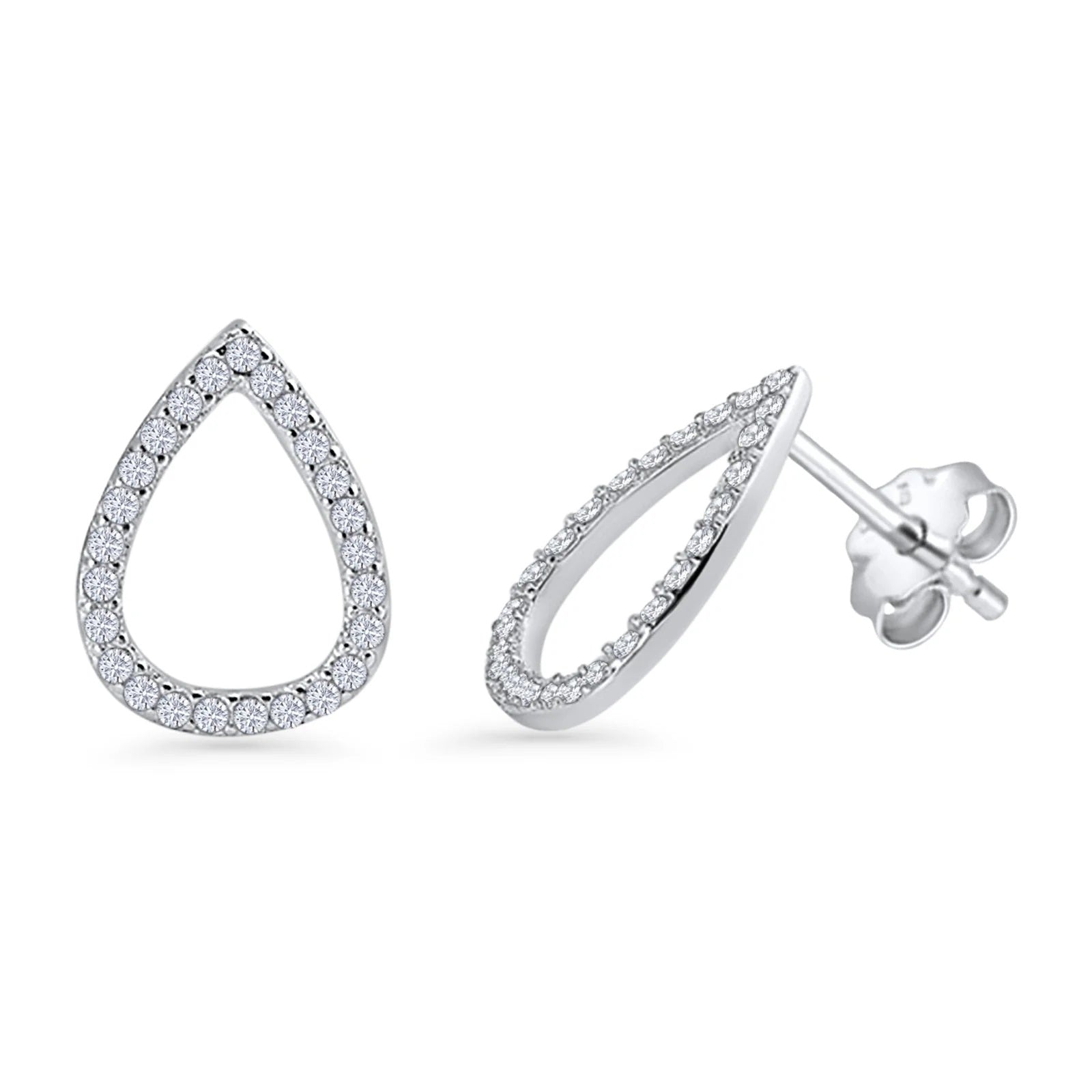 18K Gold Plated Pear Teardrop Stud Earrings Cubic Zirconia 925 Sterling Silver