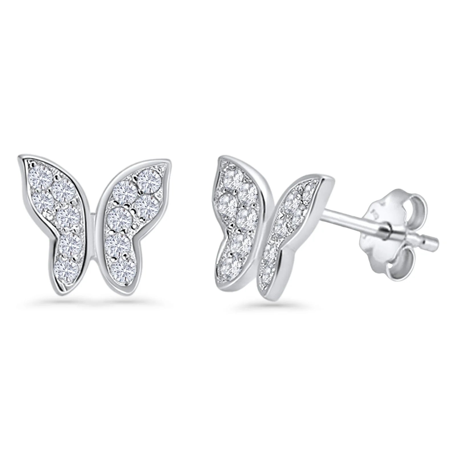 18K White Gold Plated Butterfly Stud Earrings Women Jewelry