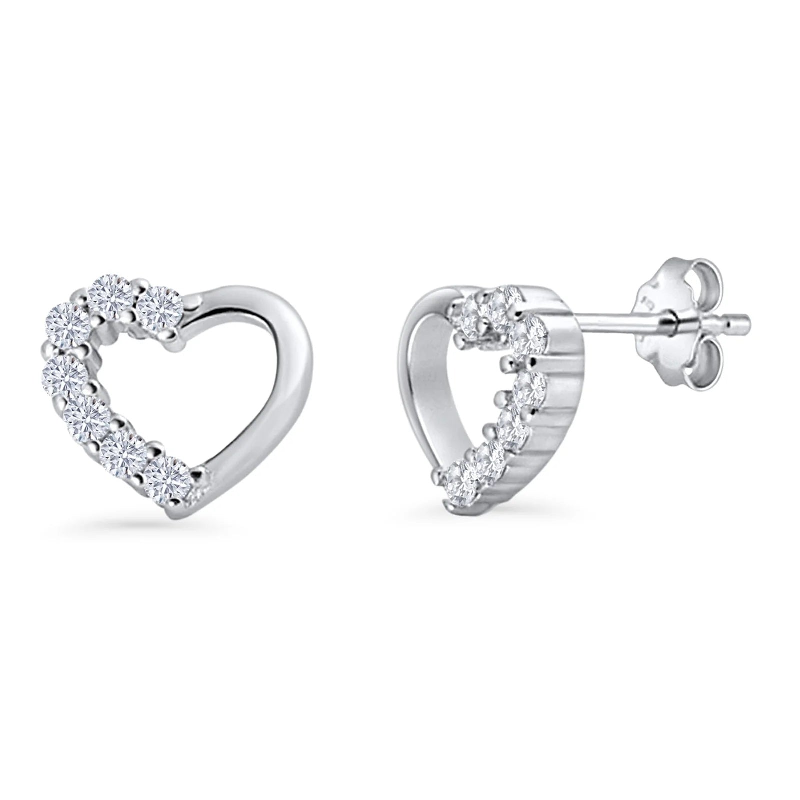 Heart Stud Earrings Cubic Zirconia 925 Sterling Silver