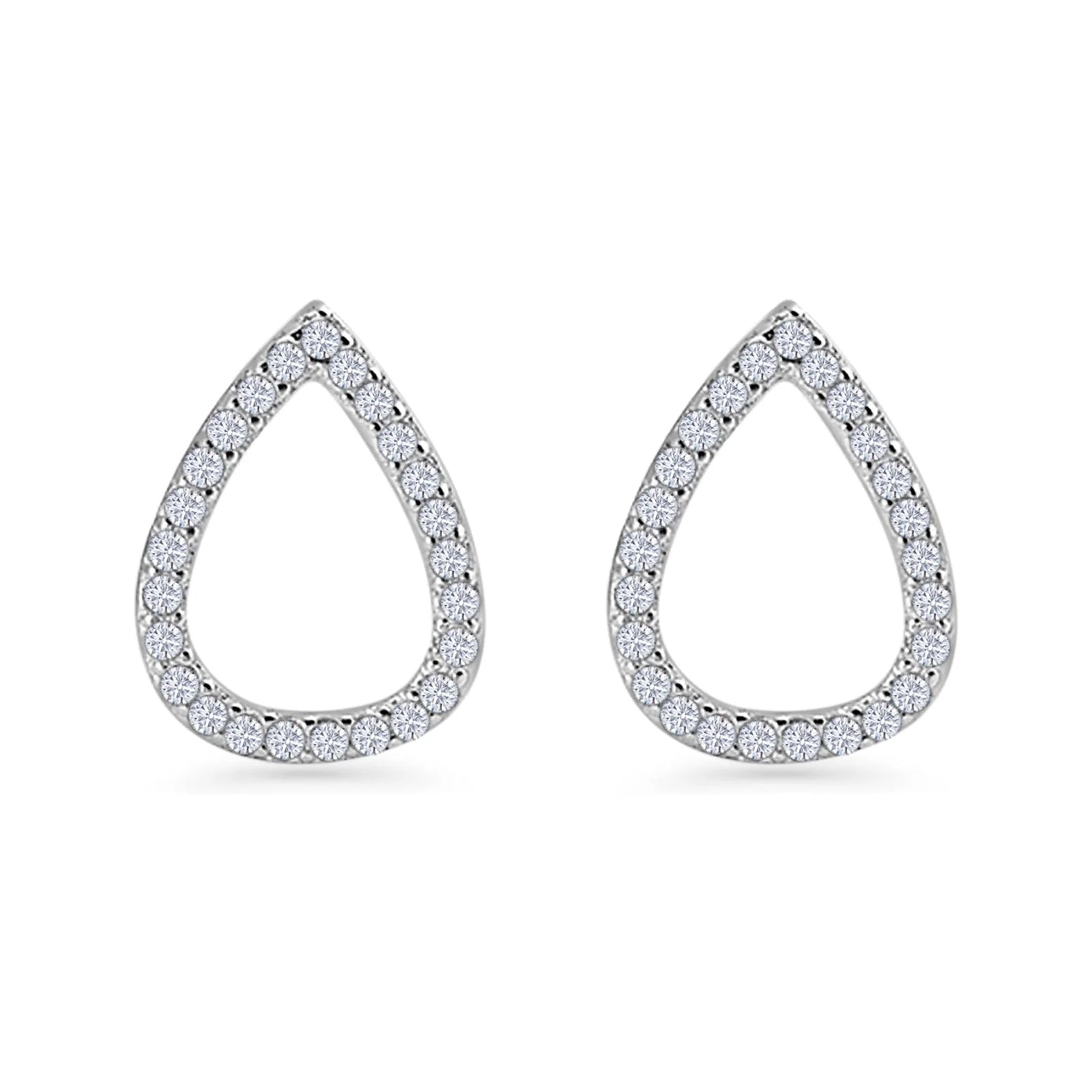 18K Gold Plated Pear Teardrop Stud Earrings Cubic Zirconia 925 Sterling Silver